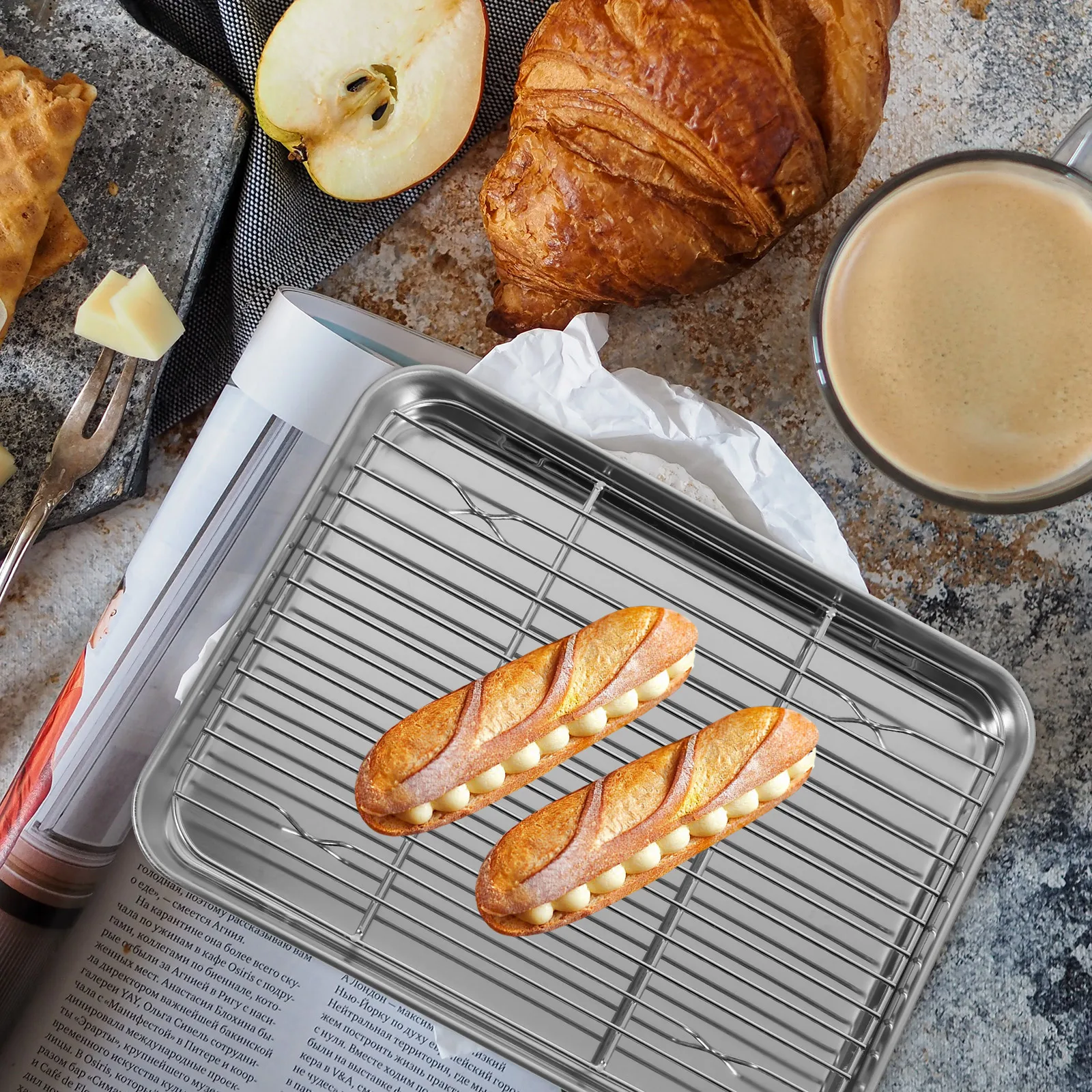 

Stainless Steel Baking Sheet Rack Set Heavy Duty Mirror Finish Dishwasher Safe Separate Use Roasting Cooling Cookie
