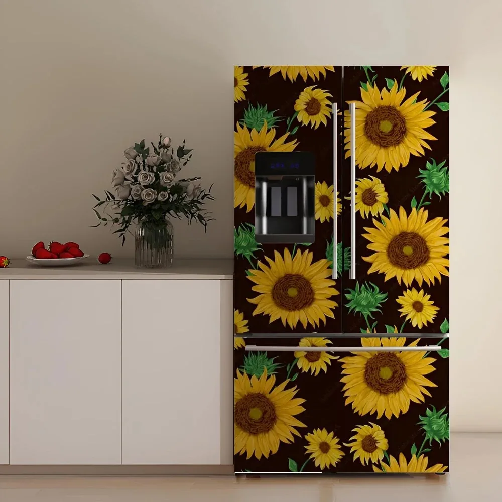 

Custom Size Sunflower Fridge Door Sticker Waterproof Removable PVC Refrigerator Mural Wallpaper Kitchen Refrigerator Art Decal