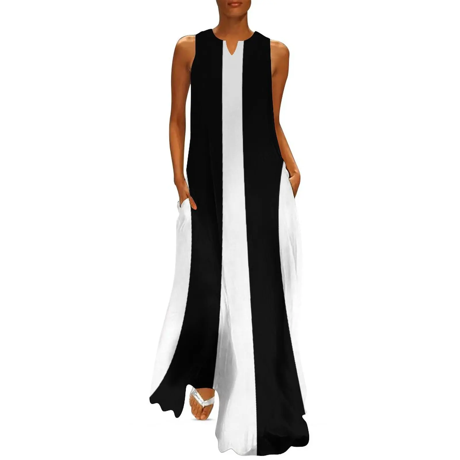 

White on Black Sixties Retro Mod Style Long Dress womans clothing Women"s summer suit women"s summer jumpsuit