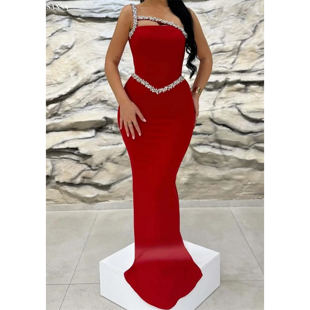 

Sansa Customized Red Simple Mermaid Rhinestones Cut-out Prom Dress Sleeveless Vestidos De Noche Floor-Length Formal Evening 2025