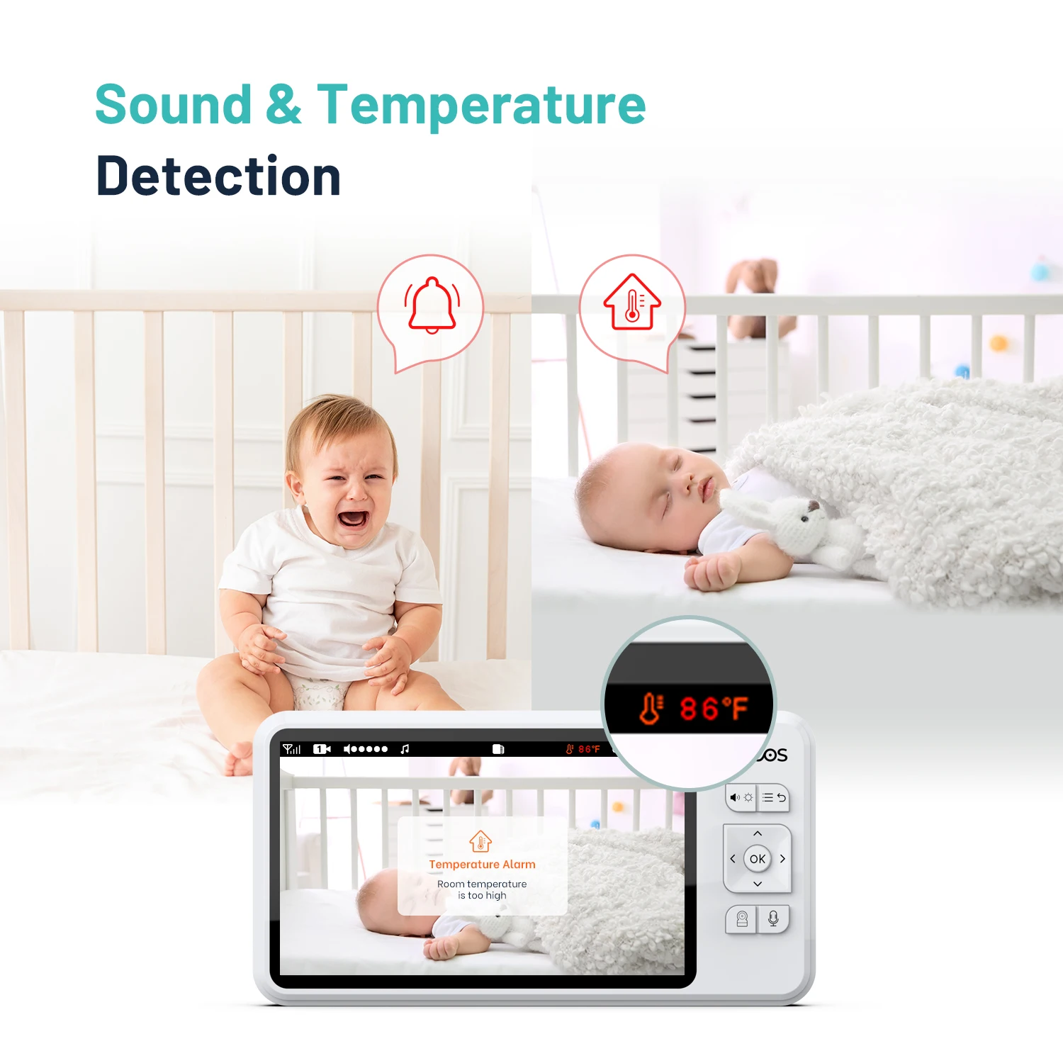 Smart WiFi Baby Monitor 720p with Two-Way Audio Wireless CCTV Camera Remote Viewing Temperature Detection Motion Detection