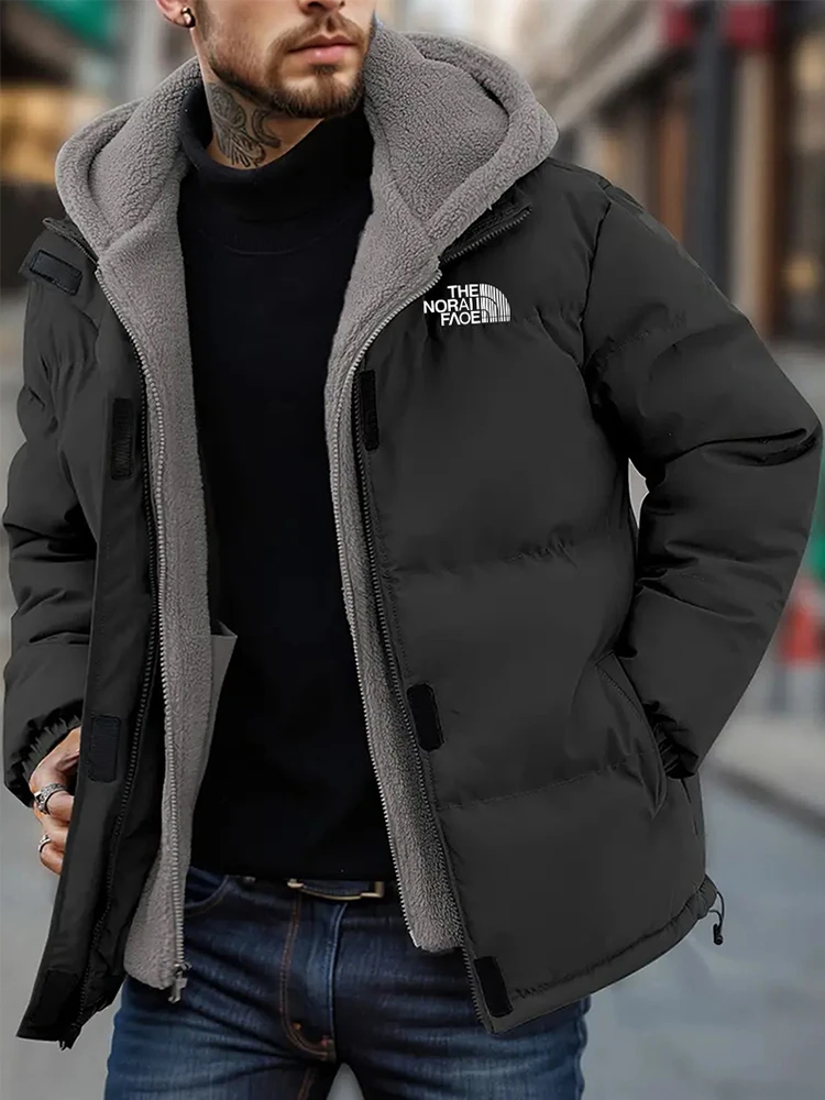 M-8XL grande veste à capuche pour hommes manteau décontracté épais chaud sports de plein air vers le bas coton mode faux deux pièces ensemble pour hommes