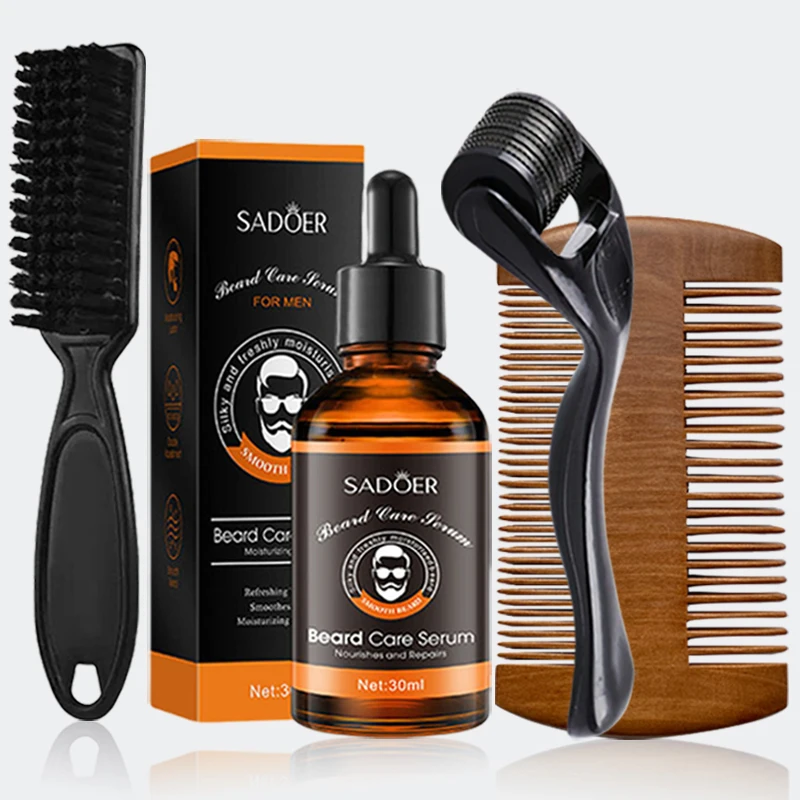 Father's Day Gift Men's Beard Care 4-Piece Set, Beard Oil, Deep Nourishing, Moisturizing, Smoothing, Detangling Beard Care
