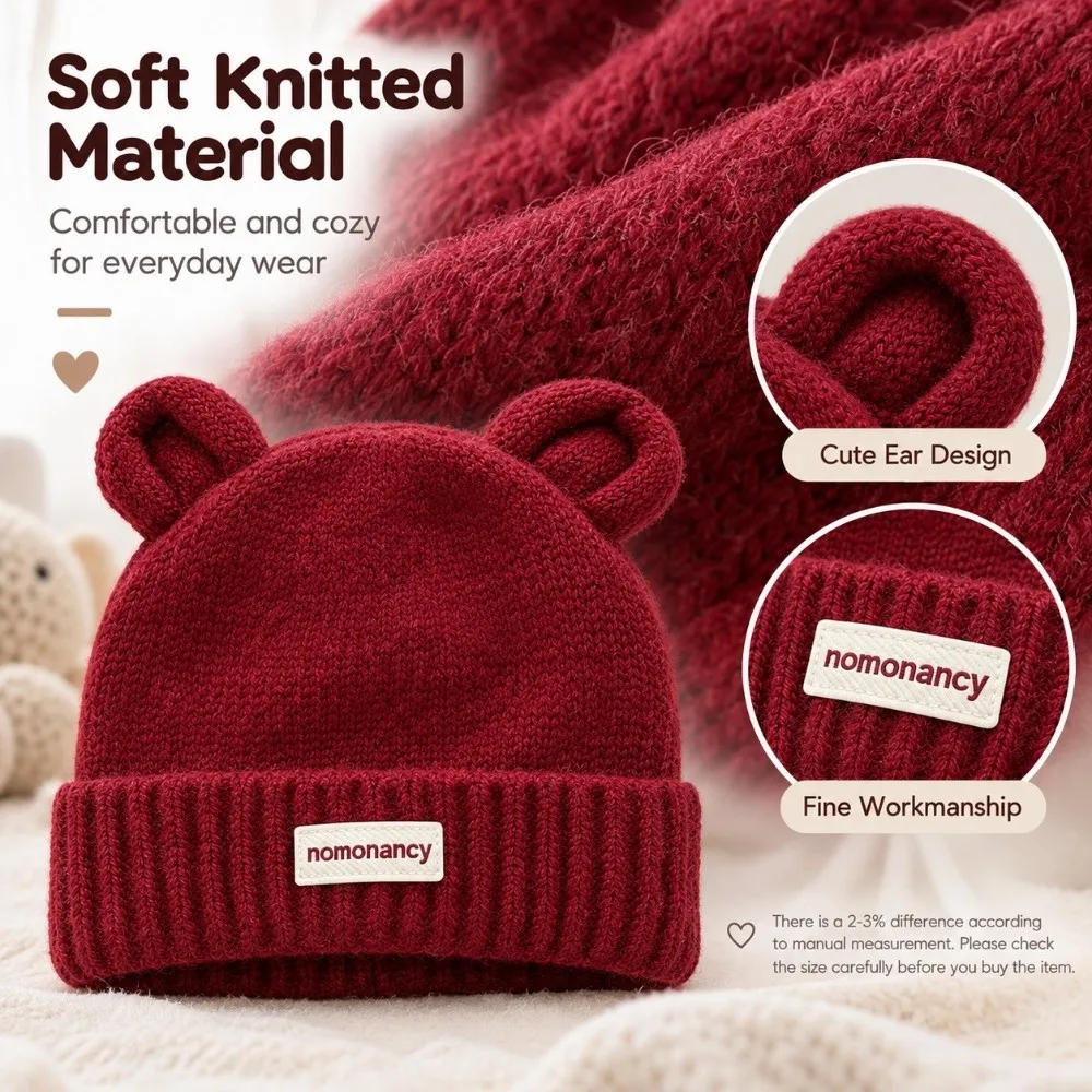 Soft Solid Color Bear Ear Baby Hat Warm Lining Warm Kids Winter Hat Cartoon Baby Cap Winter