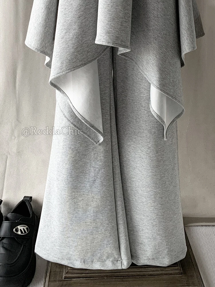 ReddaChic Wrappd Gray Sweatpants Lounge Elastic Waist Wide Leg Irregular Skirt Layering Trousers Grunge Korean Women Clothes