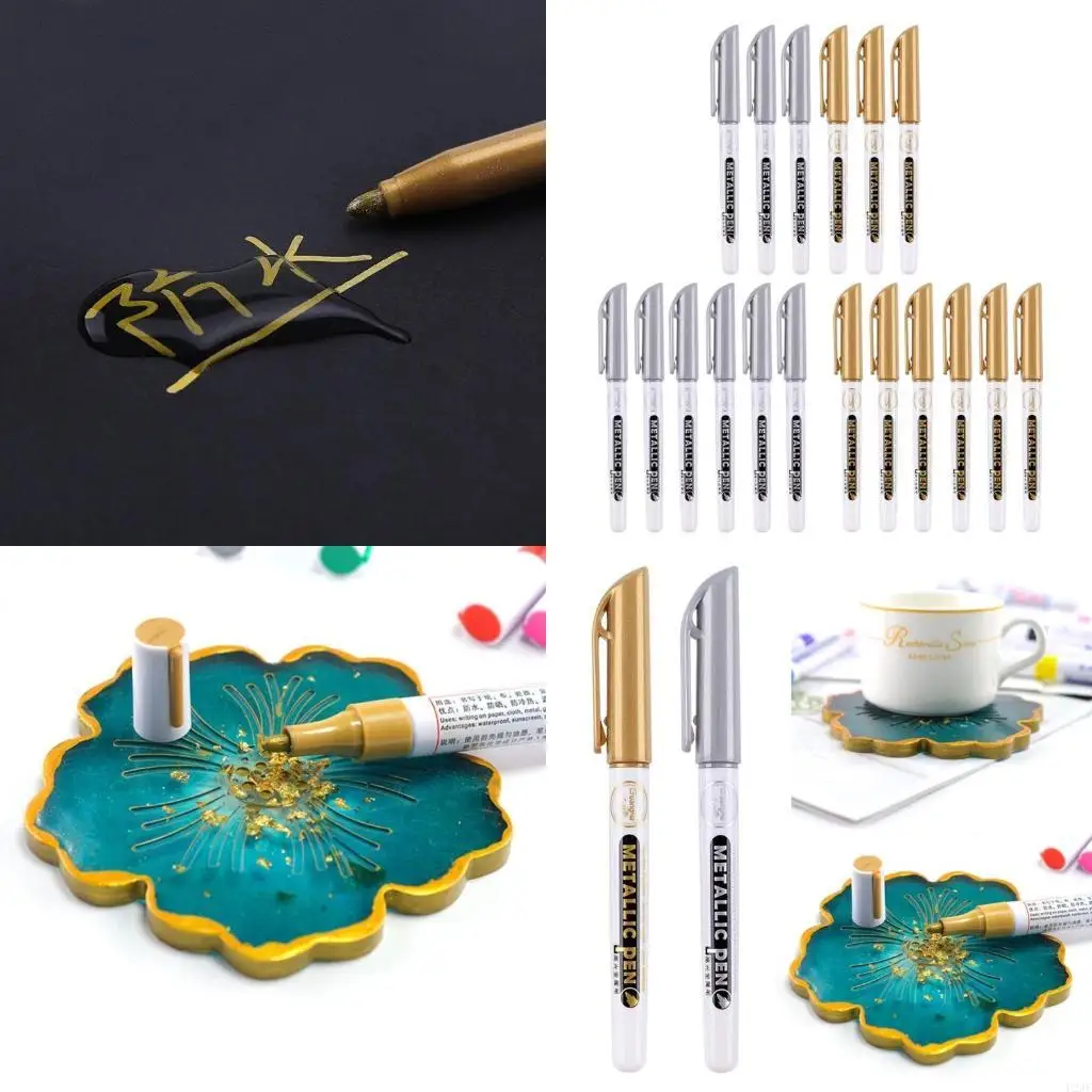 

6Pcs/set Gold Silver Markers Quick Dry and Permanent Paint Pens Works on Rock