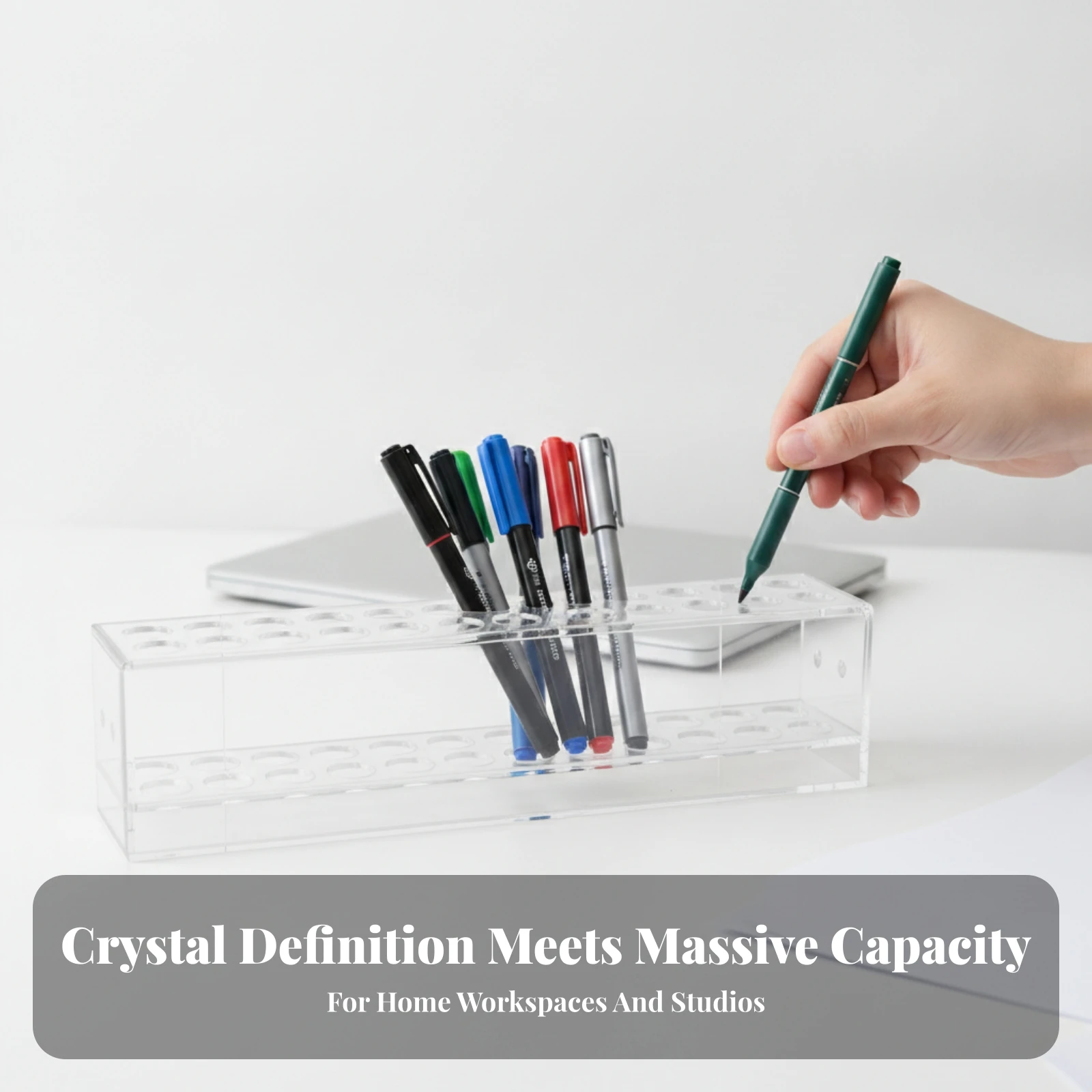 Marker Stand Clear Pen Holder with Circular Holes Tiered Display Stand Space-Saving for Artists, Desk, Office