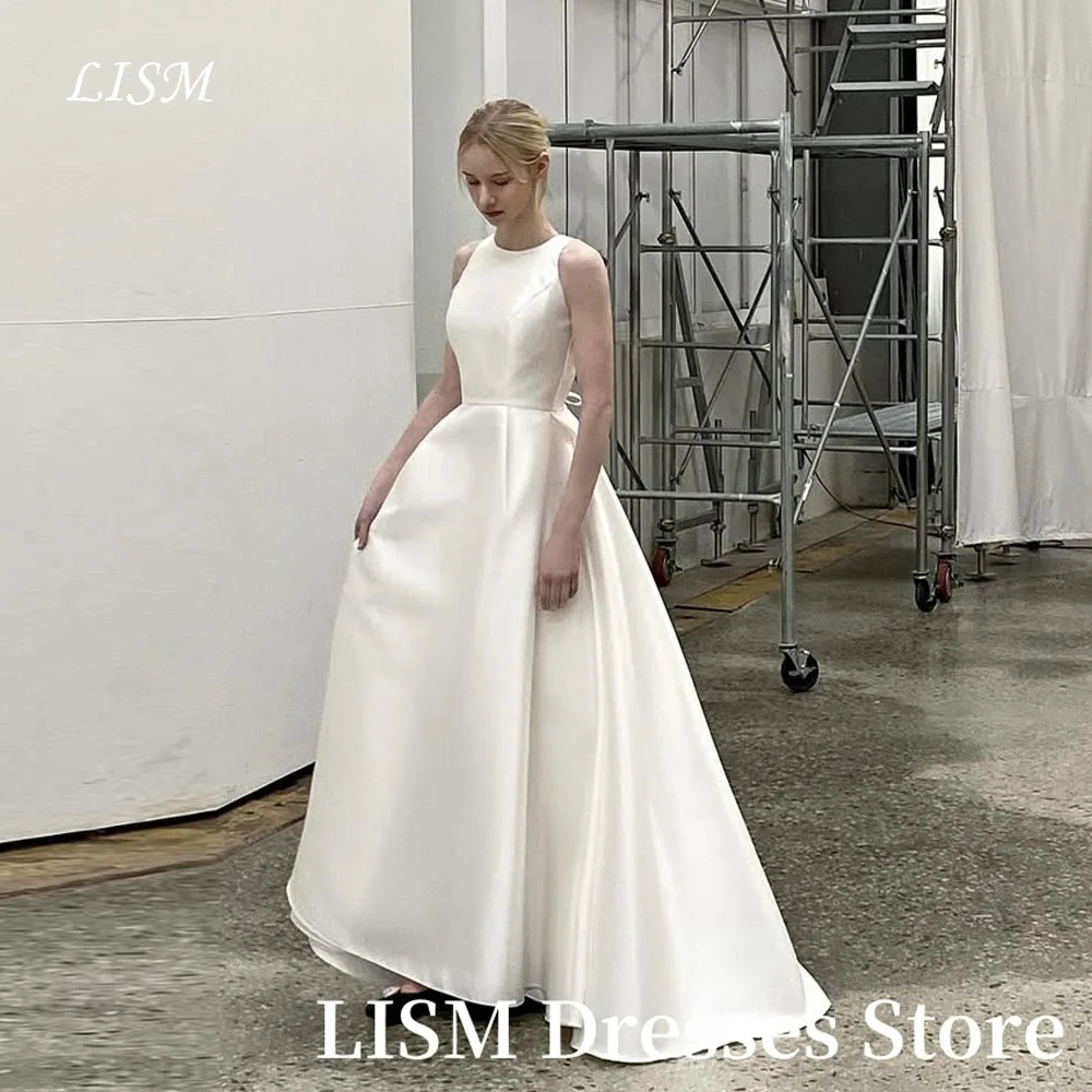 LISM O-Neck A-Line Korea Wedding Dresses Photo Shoot Soft Satin Floor Length Elegant Evening Gowns웨딩드레스Customized Corsets