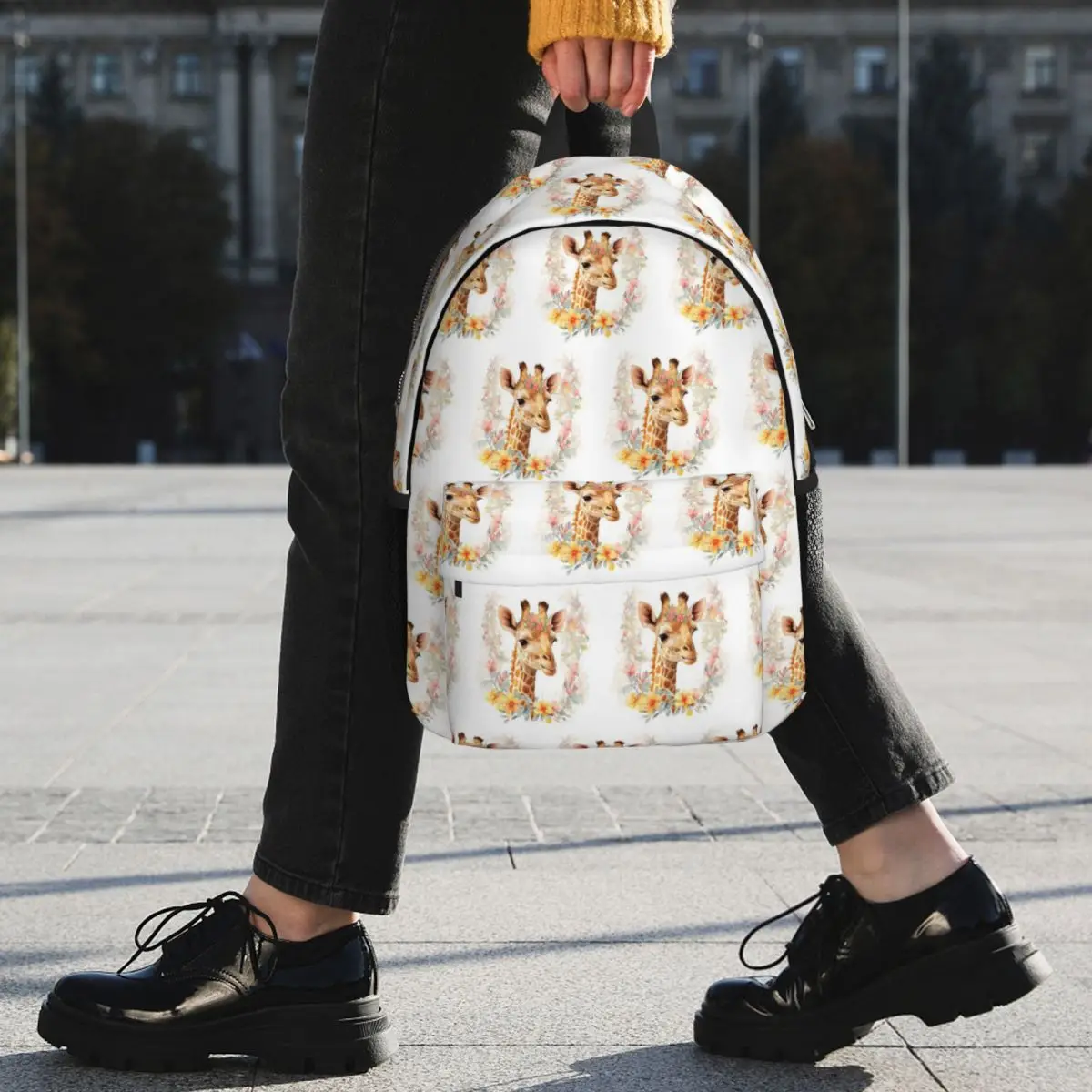 الزرافة مع غطاء الرأس الأزهار على ظهره رائجة البيع Daypack سعة كبيرة بنين بنات BookBag حقائب الكتف للرجال حقيبة مدرسية للأطفال