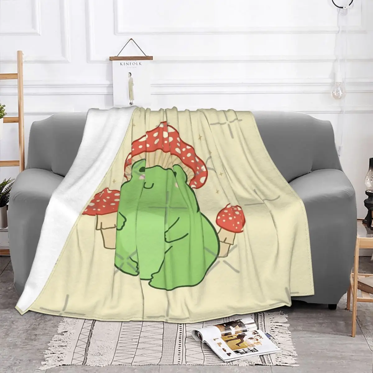 Kawaii Frog With Mushroom Hat Cottagecore Home Knee Blanket Throw Blanket Blankets And Blankets Throw Blanket