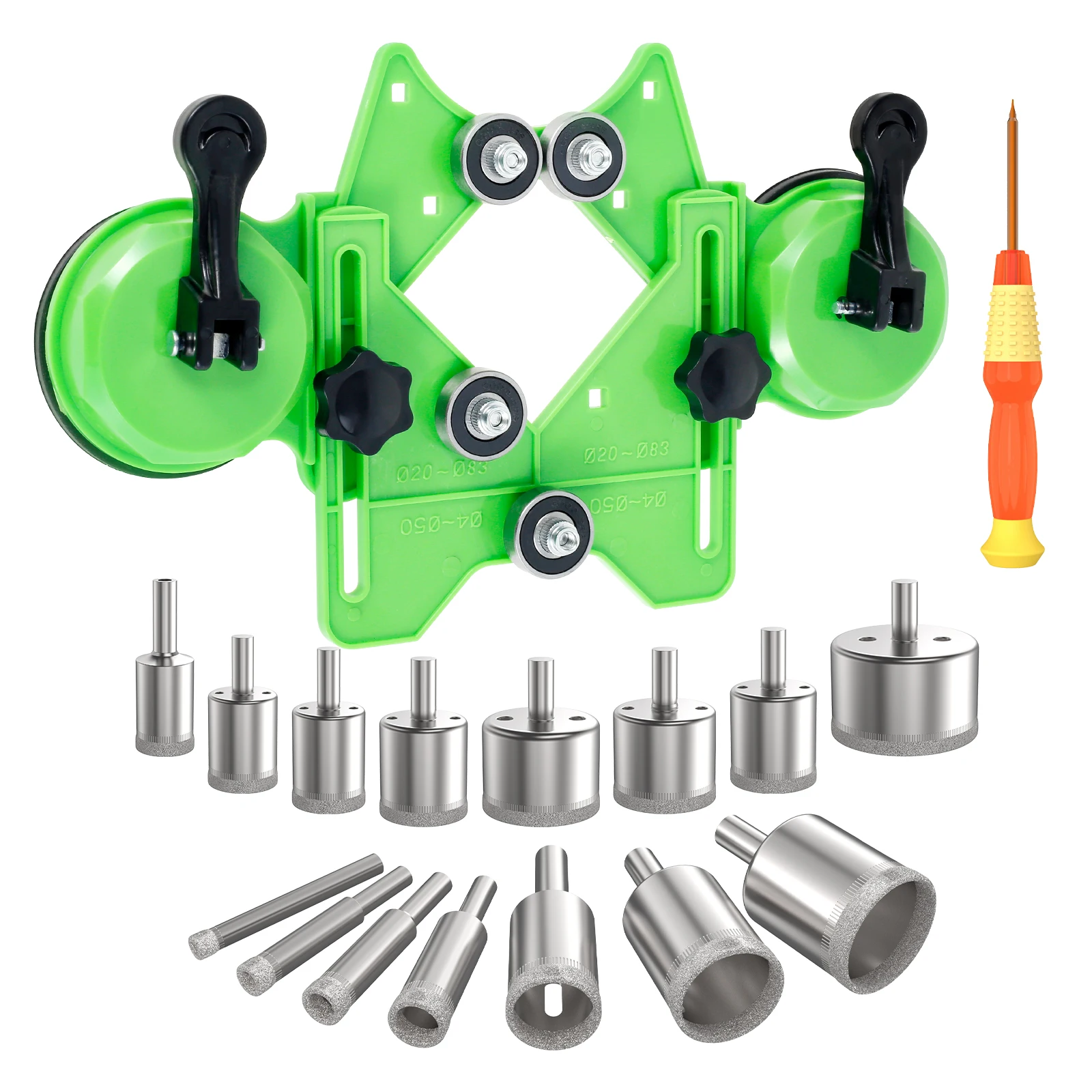 

17 Pcs Diamond Tile Hole Saw Kit with Double Suction Cups Guide Jig Fixture Hollow Drill Hole Saw Kit for Ceramic Glass Marble