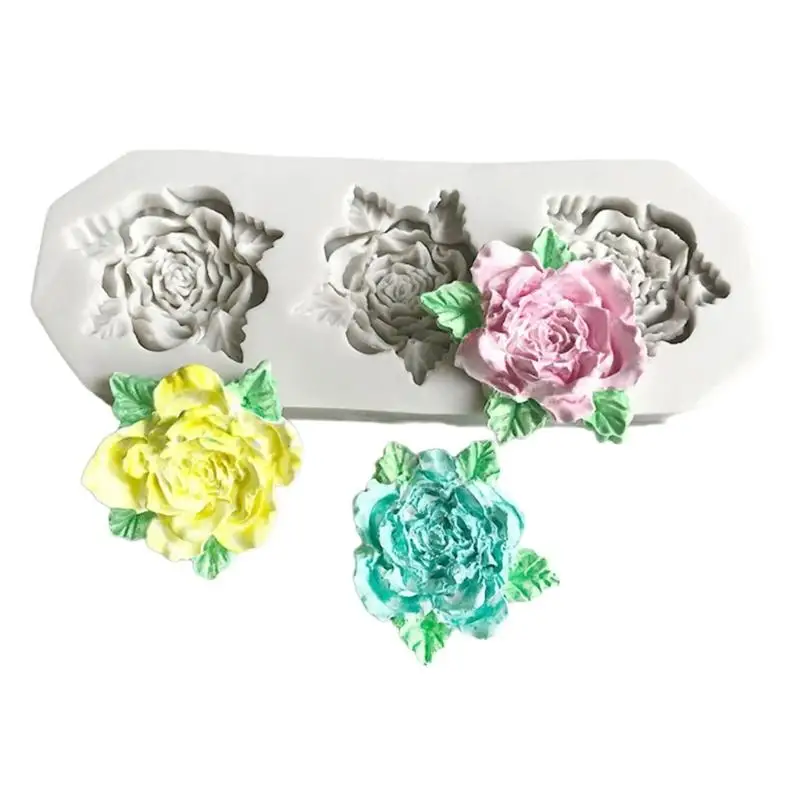 

E8BD Silicone Molds 3 Cavities Flower Molds DIY Chocolate Molds for Cake Decoration