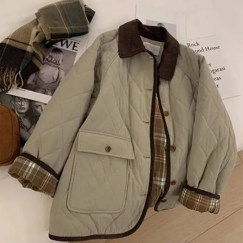 

Women's Mid-Length Loose Collar Thickened Cotton Jacket Winter Warm Design Korean Style Small Size Friendly Coat