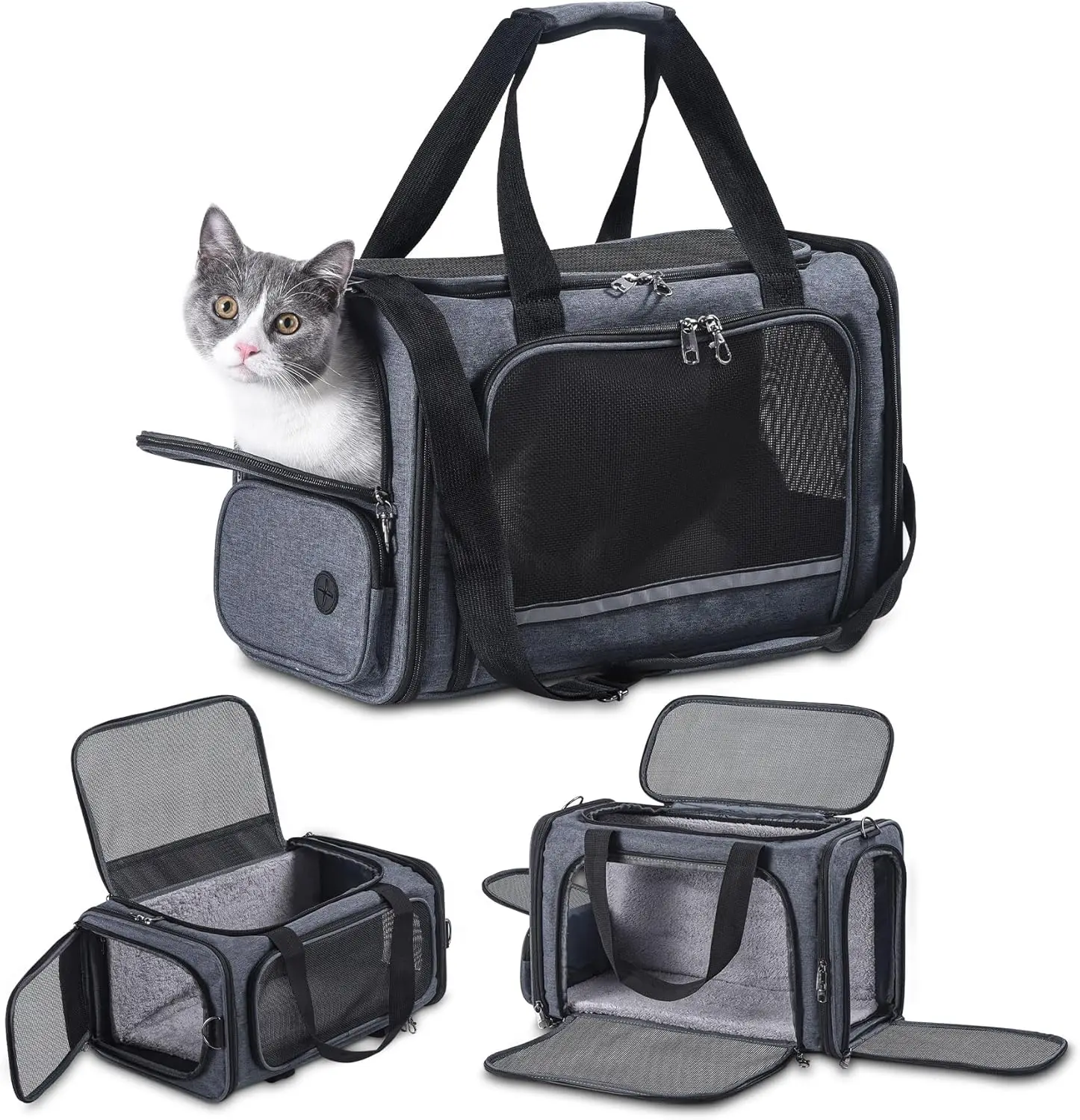 

Airplane Approved Soft-Sided Cat Dog Carrier, 17.5 x 8.5 x 11 in, Grey