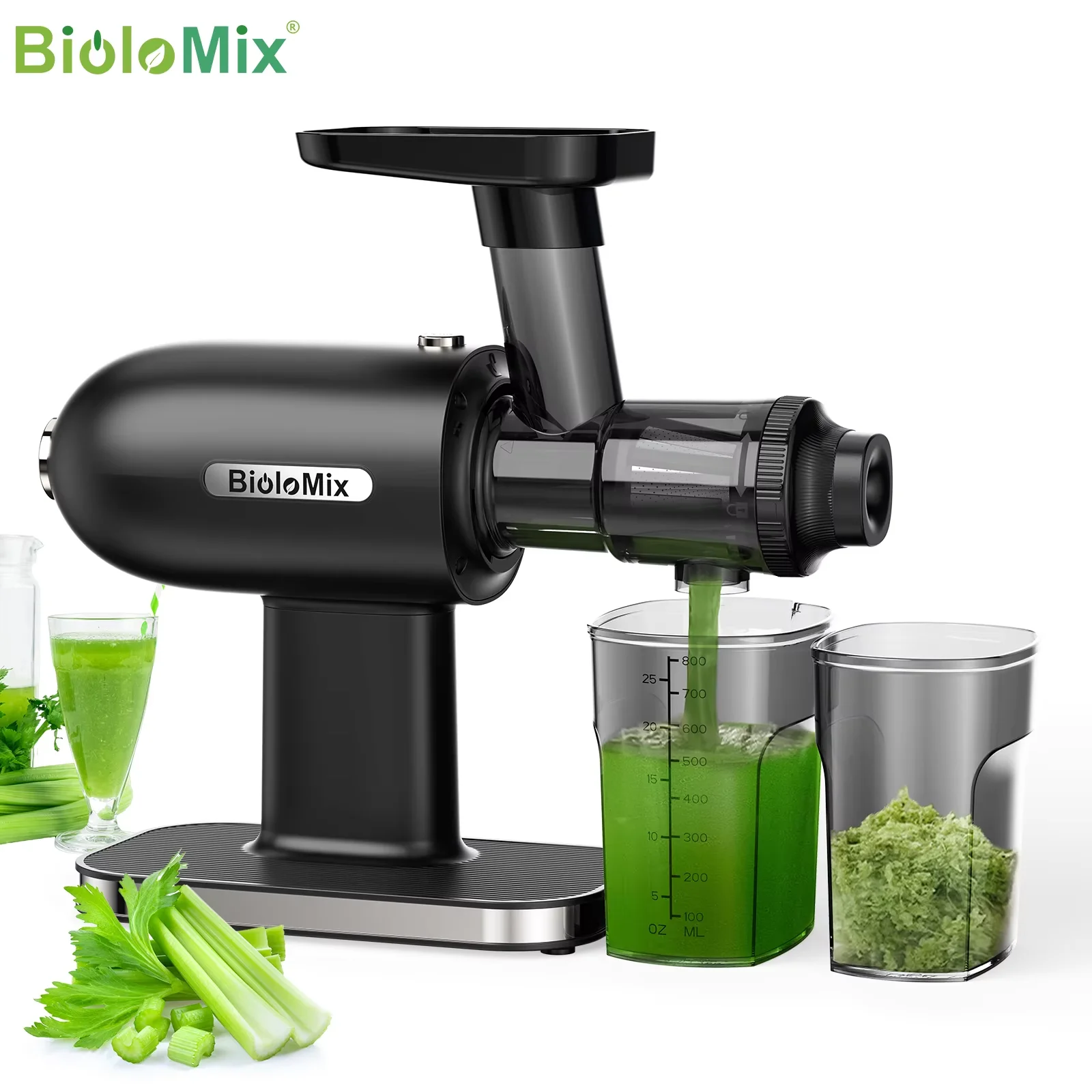 BioloMix Cold PressJuicer, Slow Masticating Juicer Machines with Reverse Function, High Juice Yield, Easy to Clean Brush & Quiet