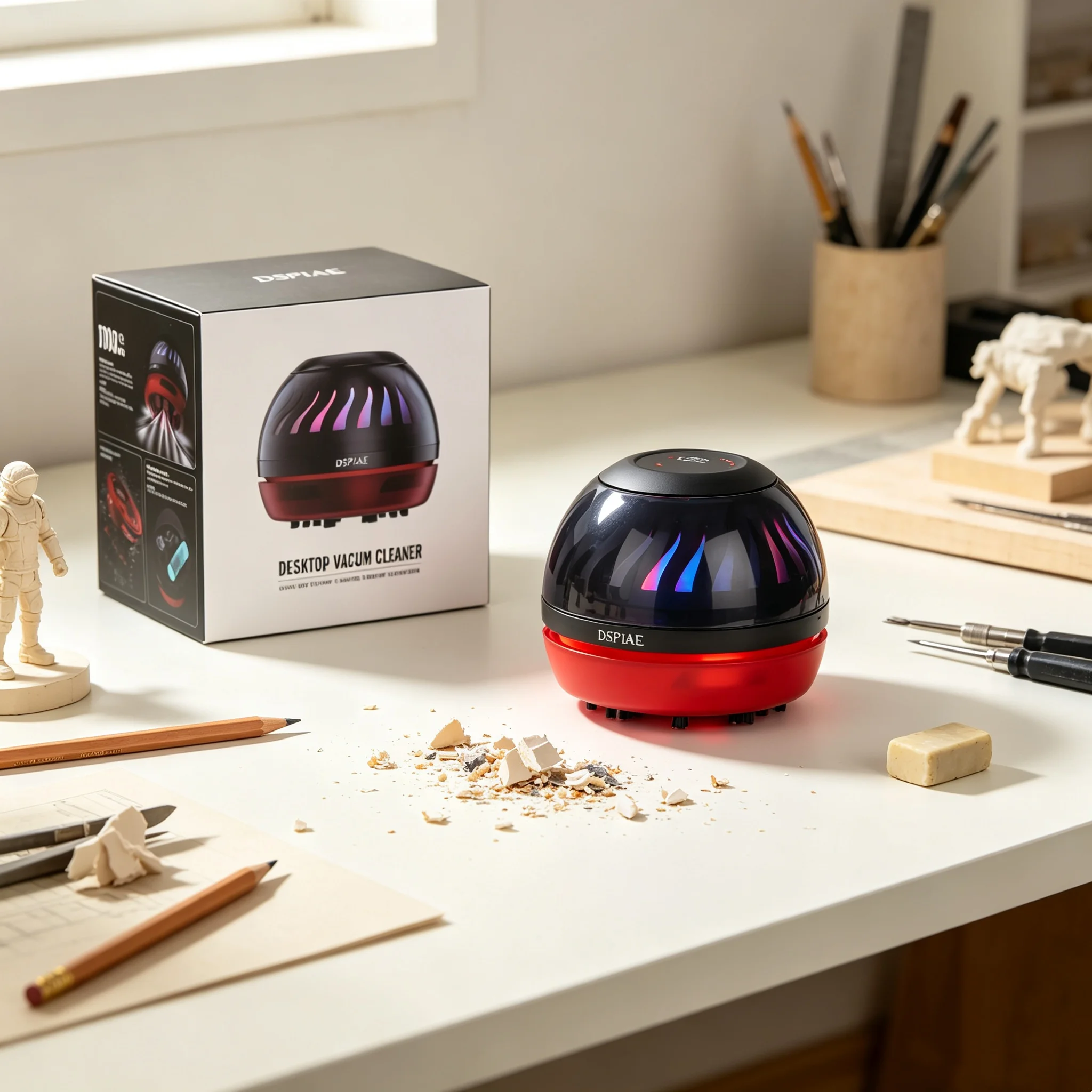 DSPIAE HC‑W Portable Desktop Vacuum Cleaner High‑Power Low‑Noise Desktop Debris Cleaner Rechargeable Washable Filter RGB Light