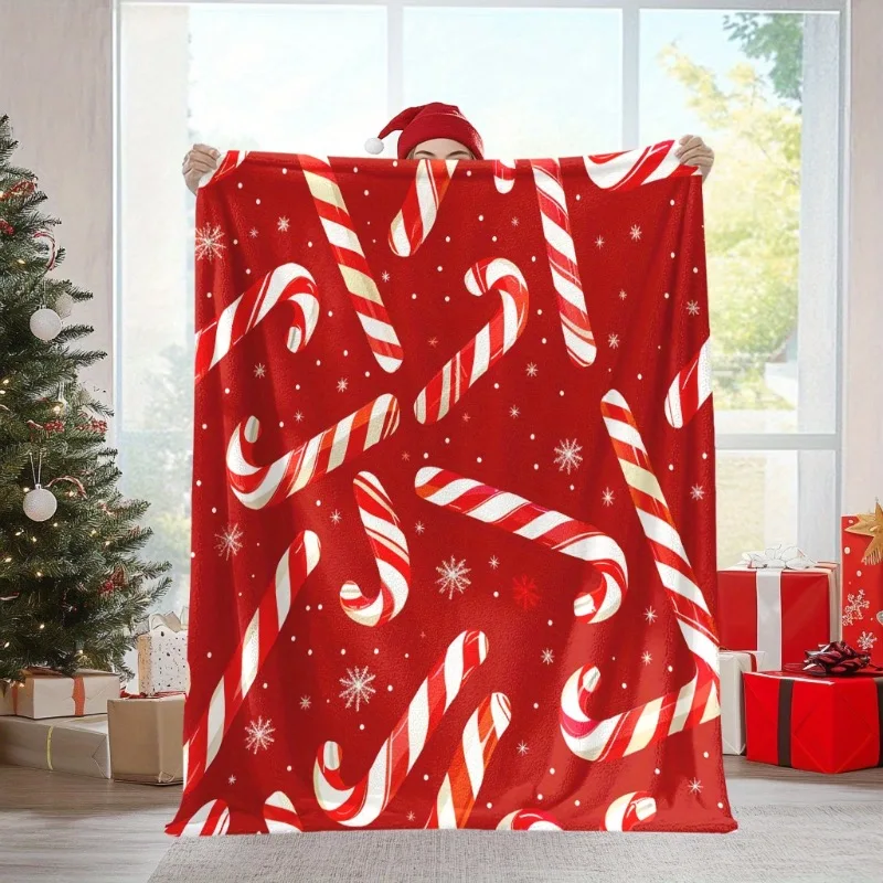 Soft Flannel Cozy Candy Cane Christmas Blanket - Warm Throw for Naps Camping & Travel | Perfect Holiday Gift for Friends