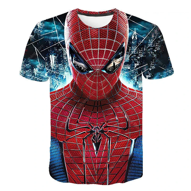 Verão miniso miniso heróis homem-aranha meninos meninas crianças impresso camiseta moda manga curta pai criança roupas camiseta