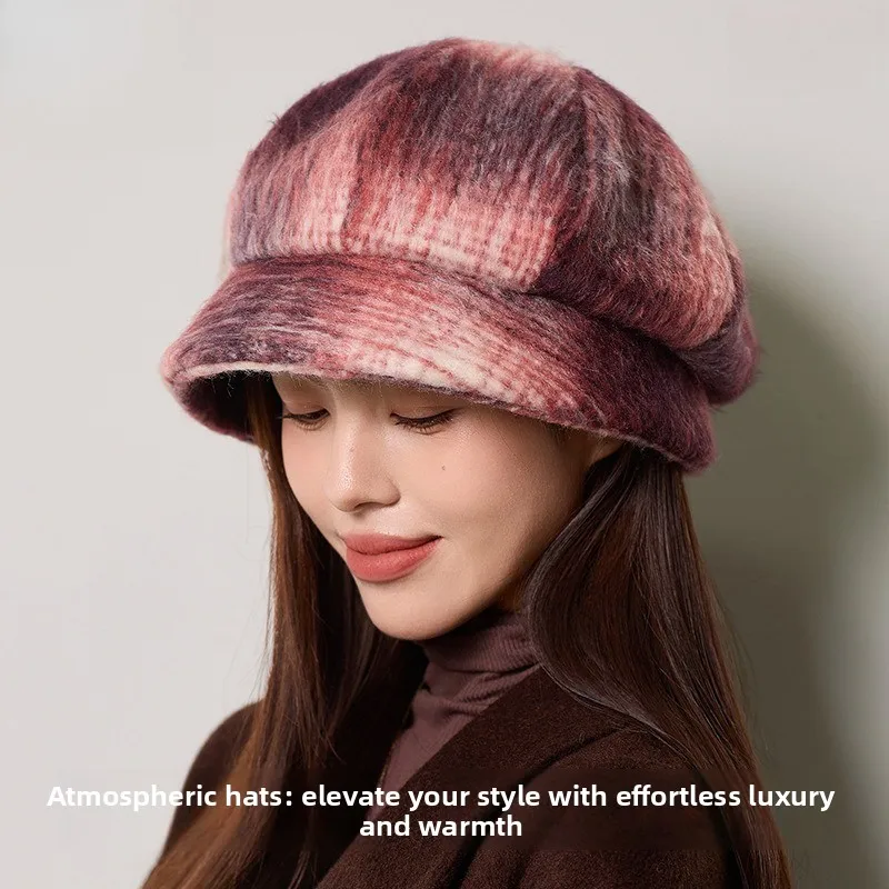 Korean Thickened Bucket Hat Korean Version of Gradual Change Color Temperament Octagonal Hat New British Retro New Warm