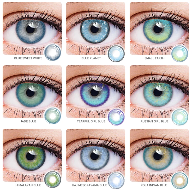 Lentes de contato azuis com dioptrias graduadas, 2 peças, prescrição de pupila bonita, correta, miopia, acessórios cosméticos hidrofílicos