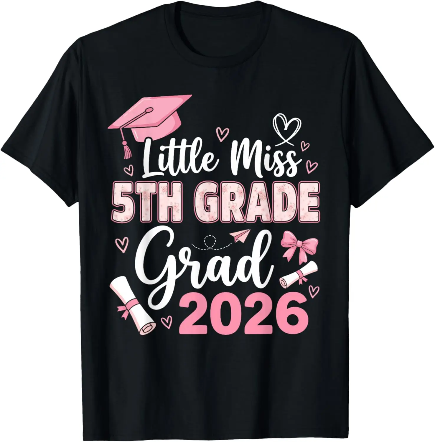 Little Miss 5Th Grade 2026 Coquette Graduation T-Shirt Summer short-sleeved breathable sweat-wicking versatile fashion T-shirt for back-to-school season, unisex, Y2K Fashionable Cartoon Anime