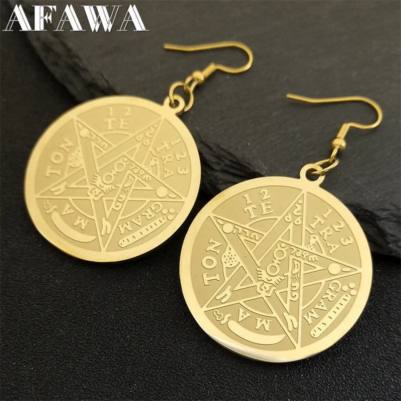 Jewish Tetragrammaton Hebrew Pentagram  Stainless Steel Earrings for Women Gold Color Charm Earring Drops Jewelry E6064S02