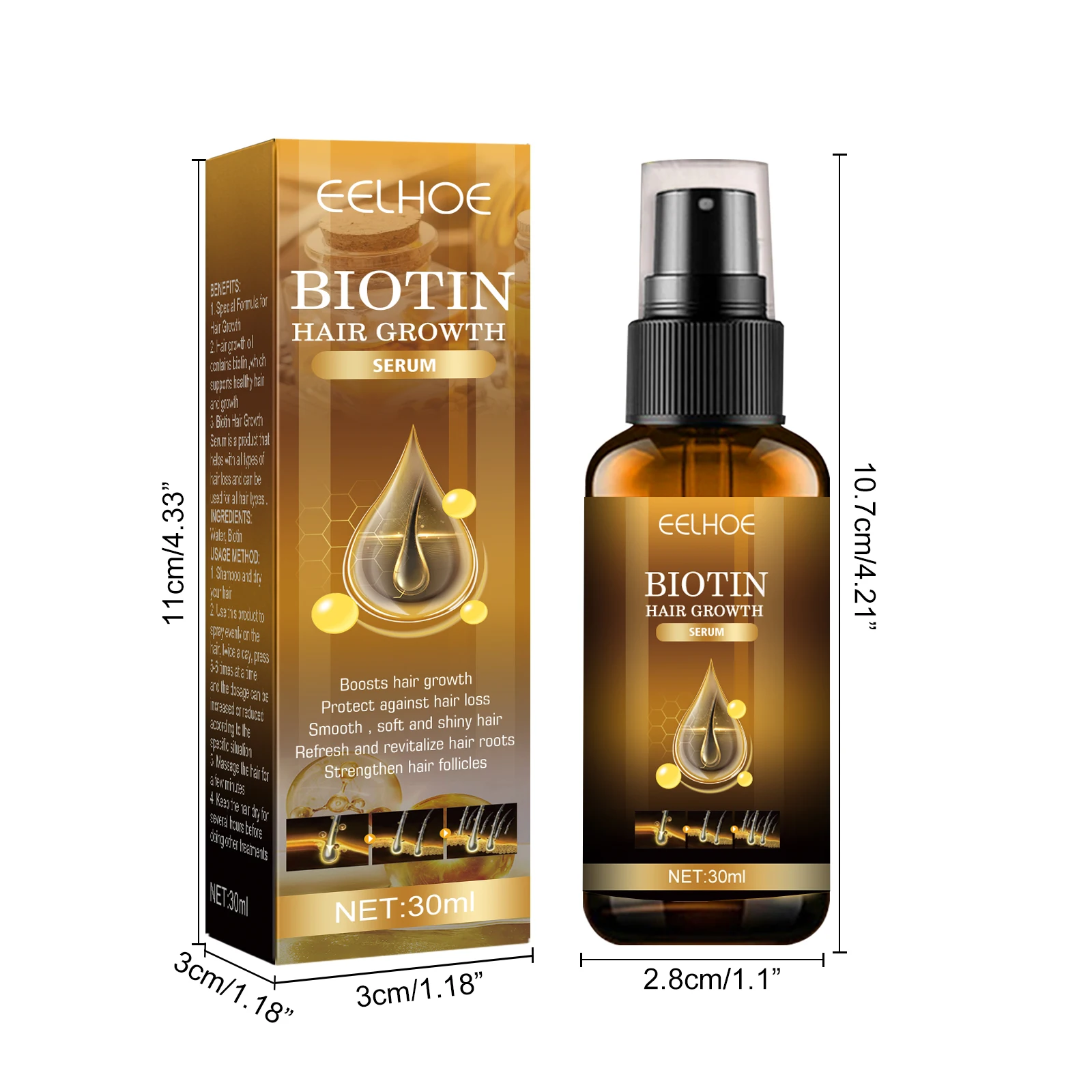 EELHOE Biotin Hair Growth Spray 30ml Ginger Anti Hair Loss Serum Thicker Regrow Hair Treatment For Men Women