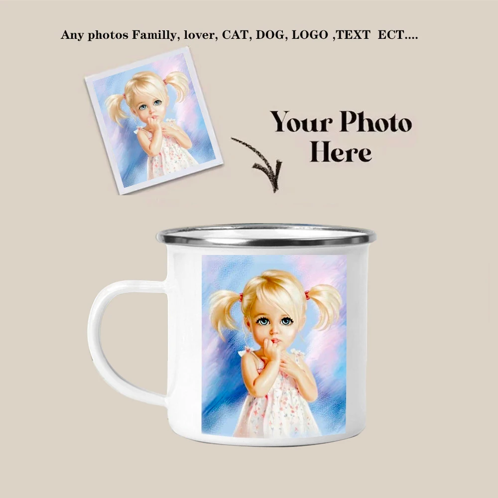 Personalized Name Text Logo Mug Custom Photo Tea Cup 12oz Enamel Wholesale Coffee Mug Milk Cups Surprised Gift