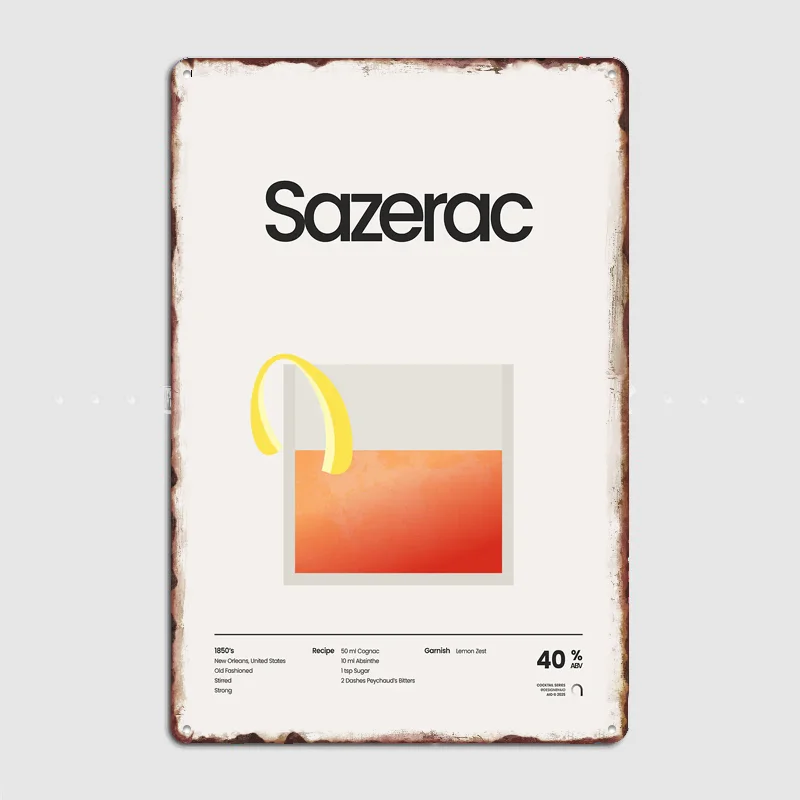 Sazerac Cocktail Drink Poster Retro Metal Custom Sign Pub Club Room Decoration Bar Posters Indoor Home Wall Decor
