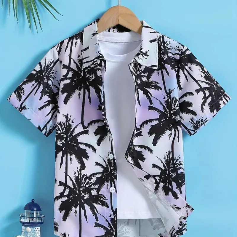 

Summer Casual Children's Beach Shirt, Suitable for Summer Beach Surfing and Travel Clothing, Coconut, Waves, Sunbathing