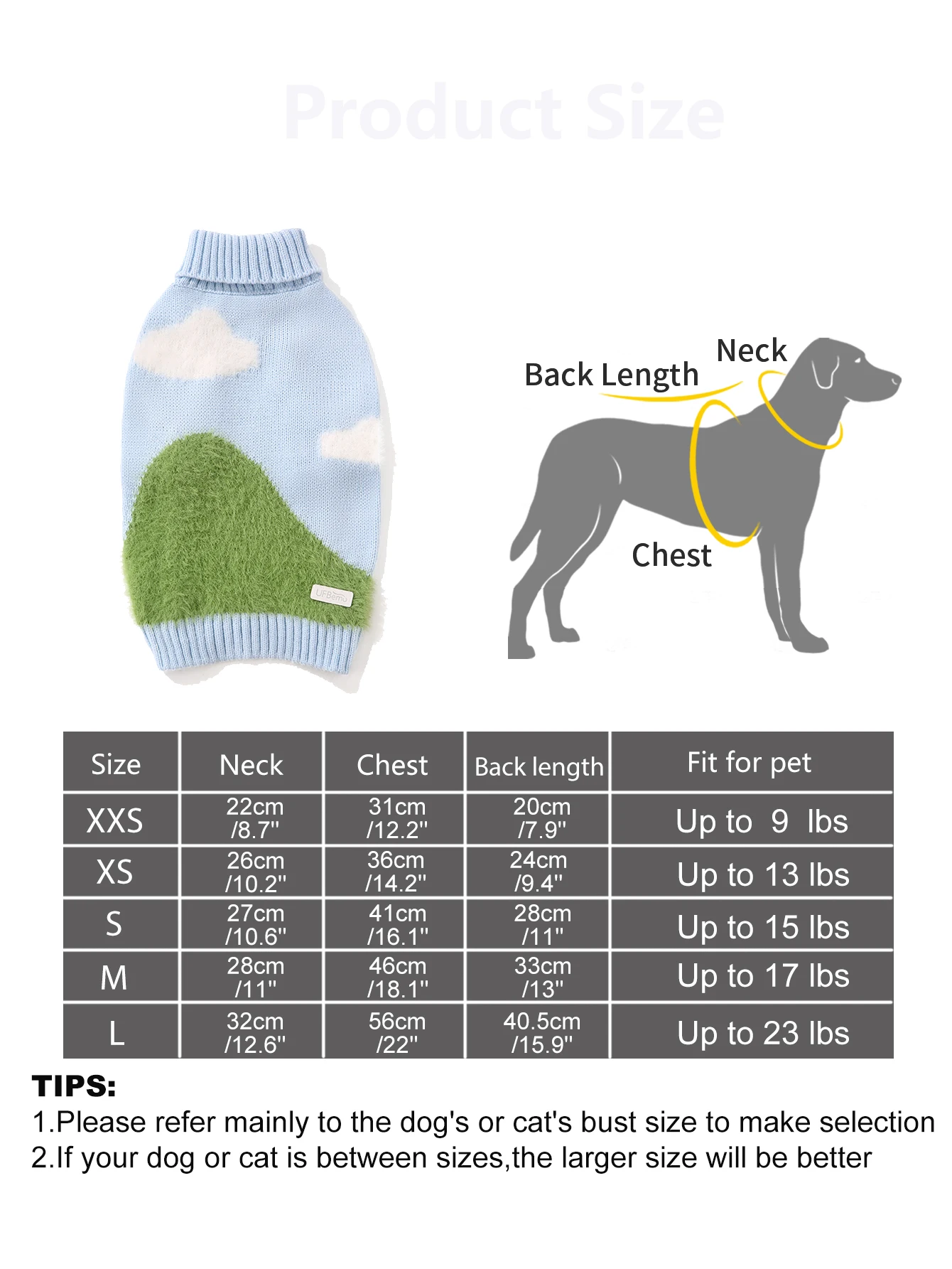 UFBemo Pet Clothes Cute White cloud Double-sided Puppy Kitten Coats Sweater for Small Medium Dogs Cats Warm Winter Outfit