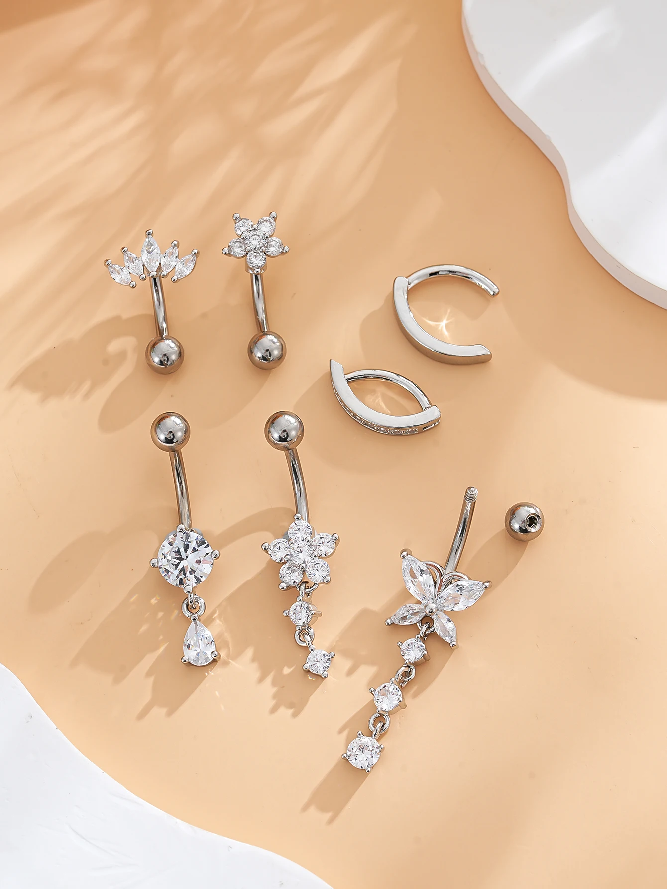 3-8 Stück/Set Gemischte Bauchnabelpiercing-Sets Lange Hängende Gebogene Bauchnabelringe Nombril Ombligo Damen 14G Schmetterling Bauchnabelpiercings – Detail 17