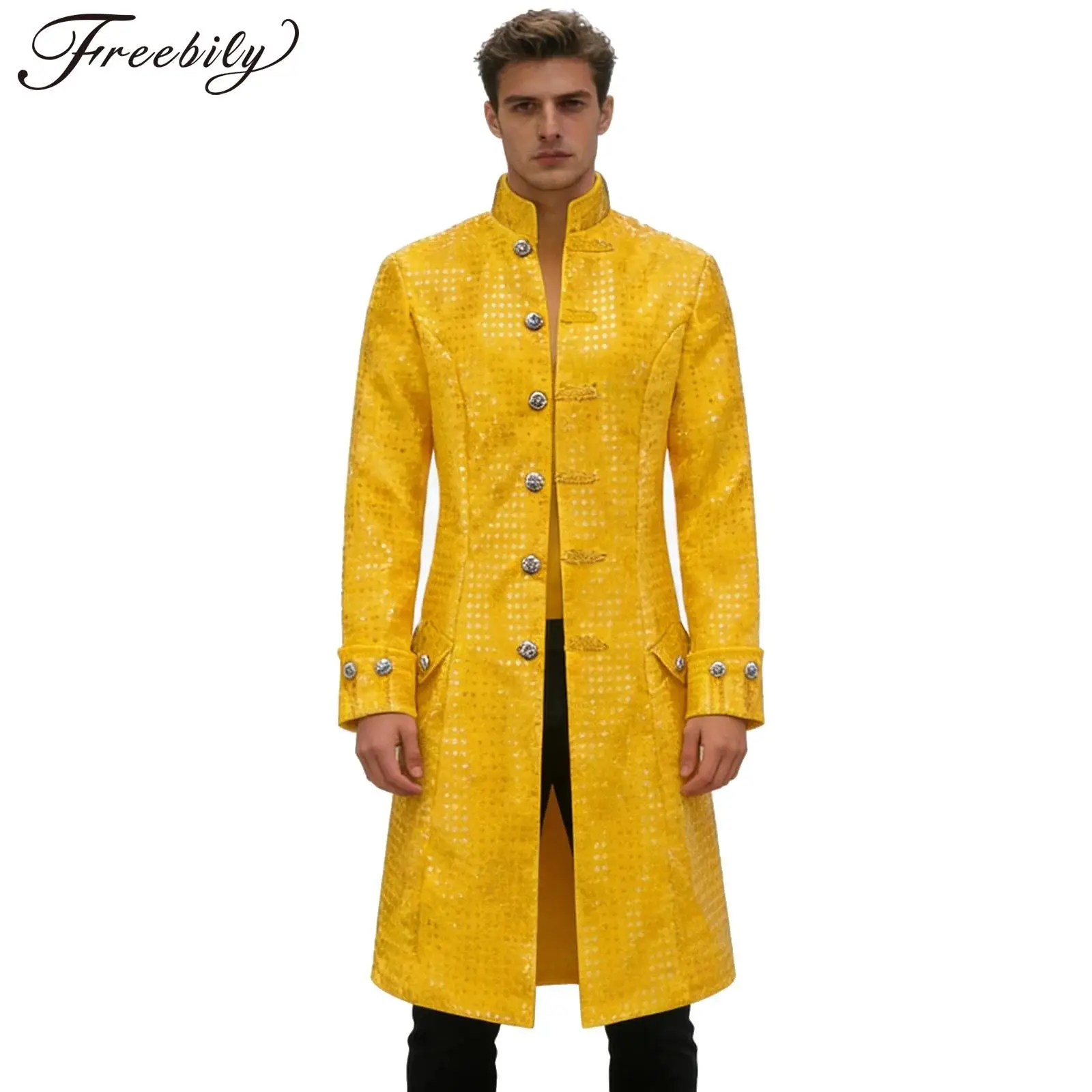 

Mens Medieval Tuxedos Jacket Prom Outerwear Steampunk Jacket Dance Vintage Gothic Trench Coat Halloween Vampire Cosplay Costume