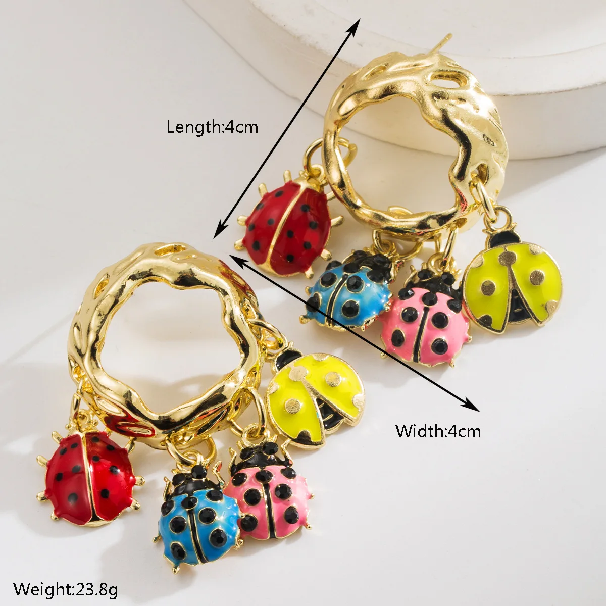 Vintage Golden Bee Pearl Brooch Cute Colorful Ladybug Hoop Earrings Set Unique Nature Inspired Party Jewelry Gift