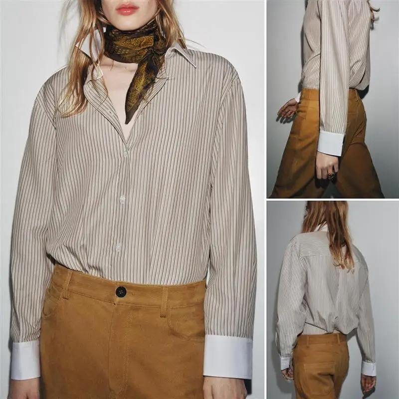 Casual sle listrado longo sve commute irt assimétrico bainha cor blo faionable outono workwear respirável pele-amigável