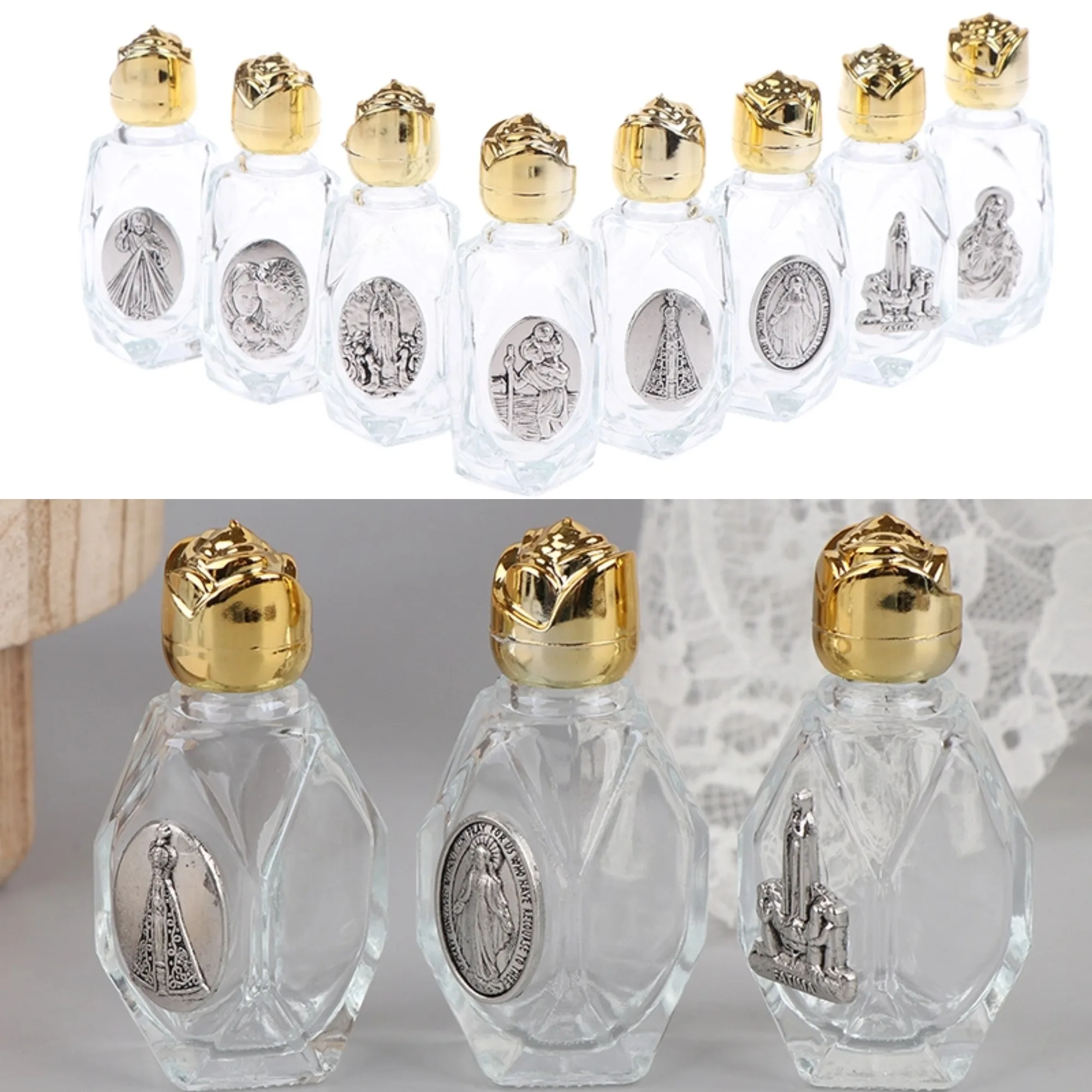زجاجة مياه مقدسة كاثوليكية سعة 15 مل، زجاجة نحت عذراء كريستيان ذهبية، زجاجة مياه مقدسة #6