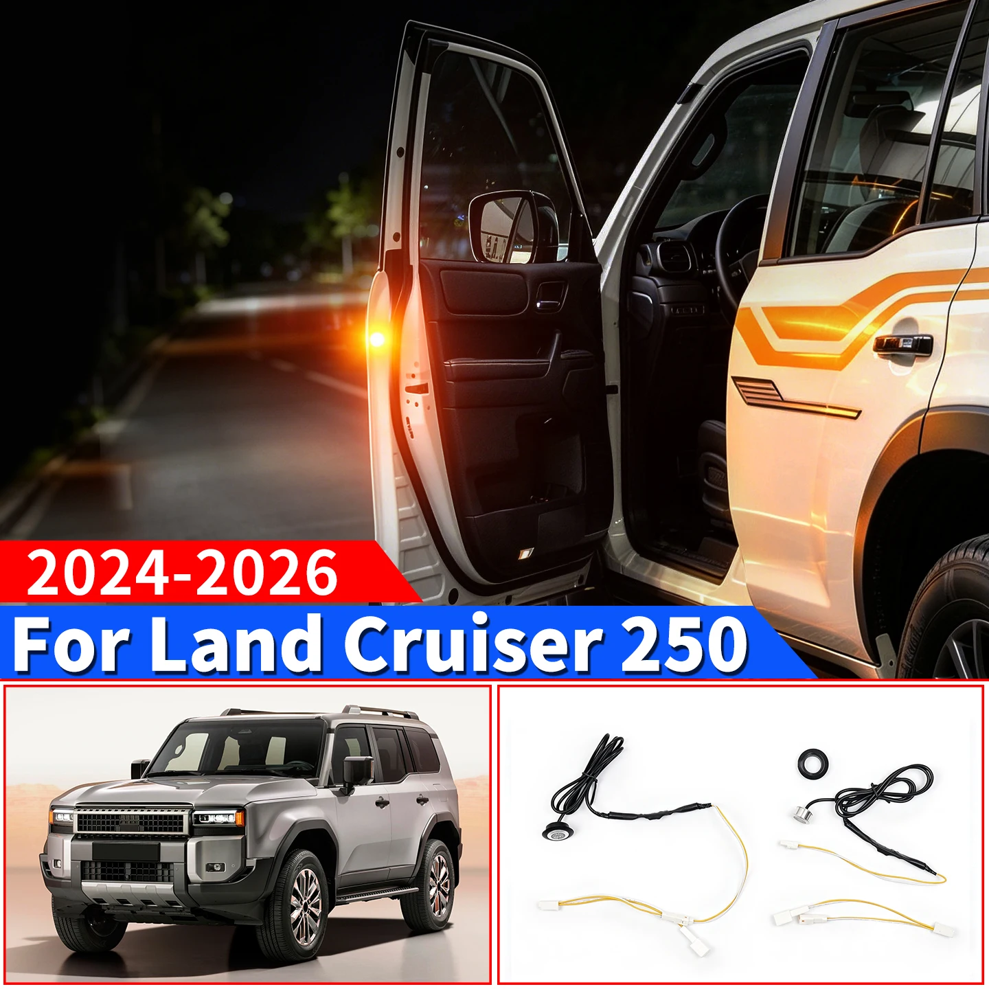 For Toyota Land Cruiser Prado 250 2024-2026 Car Door Warning Light LED Opening Safety Indicator Upgrade Accessories