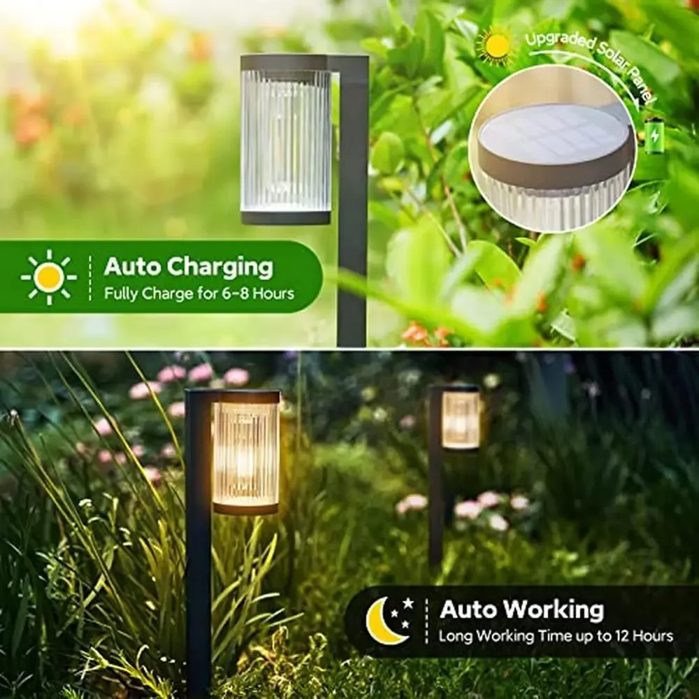 Luces solares para caminos al aire libre, paquete de 6, iluminación de jardín superbrillante mejorada, IP65, resistente al agua, alto brillo, coche de larga duración