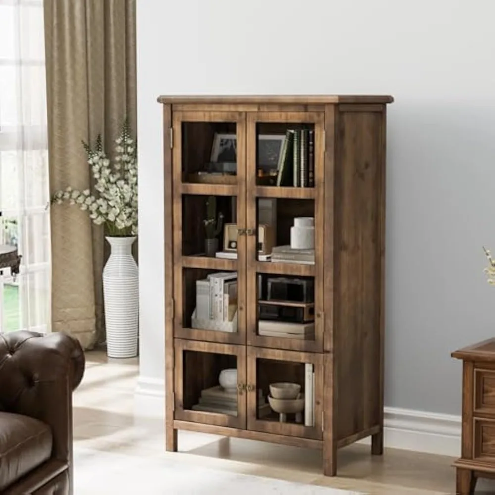 

Storage Cabinet,Display Cabinet with Glass Doors, Glass Door Cabinet, Rustic Storage Cabinet with Doors and Shelves, Showcase D