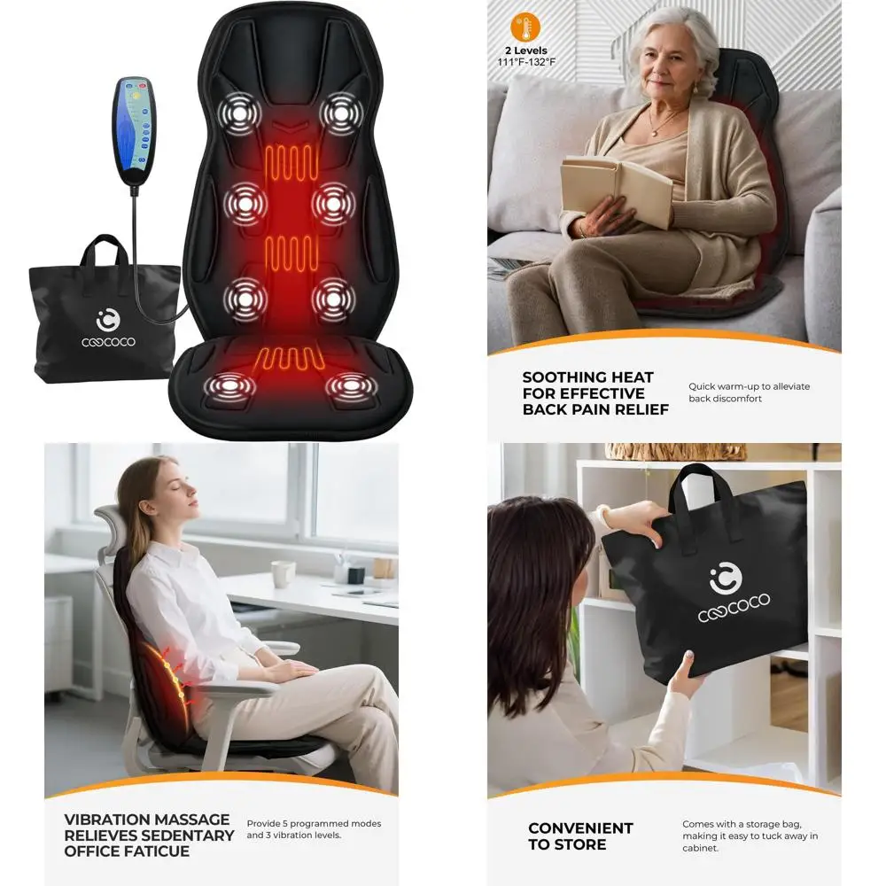 

Heated Massage Seat Cushion with 8 Vibrators and 2 Heat Levels for Home and Office