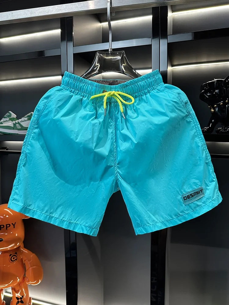 

Мужские быстросохнущие плавательные шорты ярко-желтого цвета для бега, фитнеса, спорта, пляжа, отдыха, с низкой талией, прямого кроя