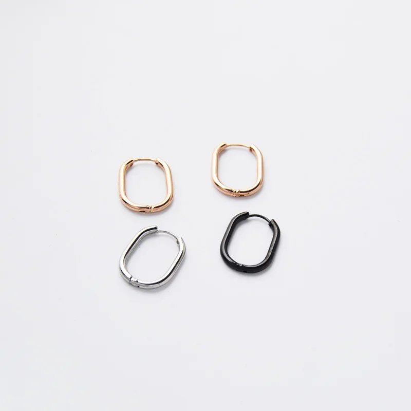 Korean Style Small 316L Stainless Steel Brief Elliptic Hoop Earrings For Men Women No Fade Allergy Fade