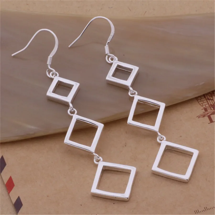 Street all-match 925 Sterling silver Pretty Square long earrings for women luxury designer jewelry fashion party wedding gifts