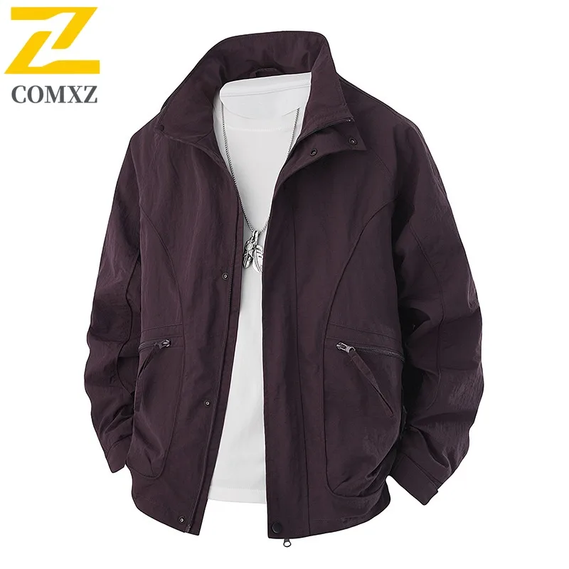 COMXZ 2025 Autumn New American Double Layer Breathable Vintage Workwear Jacket Outdoor Casual Stand Collar Men Coat windbreaker