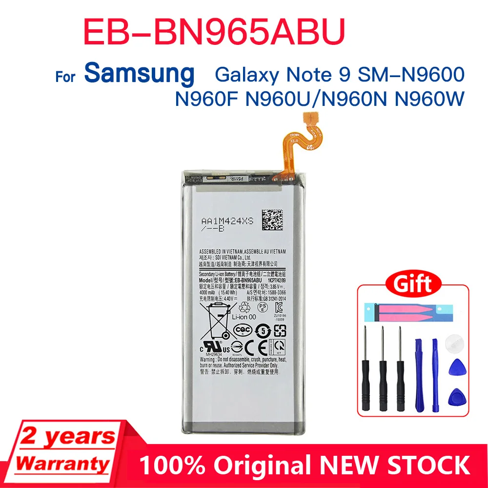 

Genuine EB-BN965ABU For Samsung Galaxy Note9 Note 9 SM-N9600 N960F N960U N960N N960W SM-N960X 4000mAh Batteries+Tools