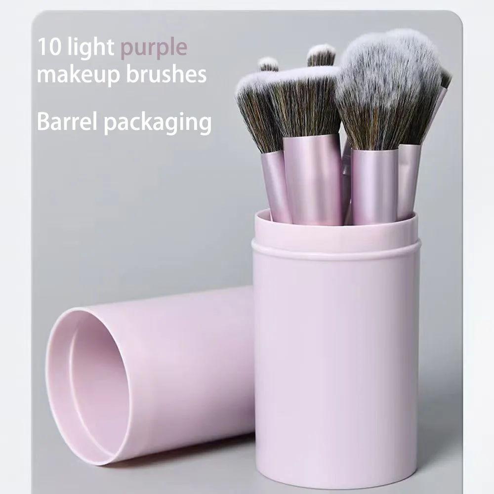 10-Piece Woodblock Makeup Brush Set with Storage Bucket for Ladies And Girls - Perfect Makeup Tools