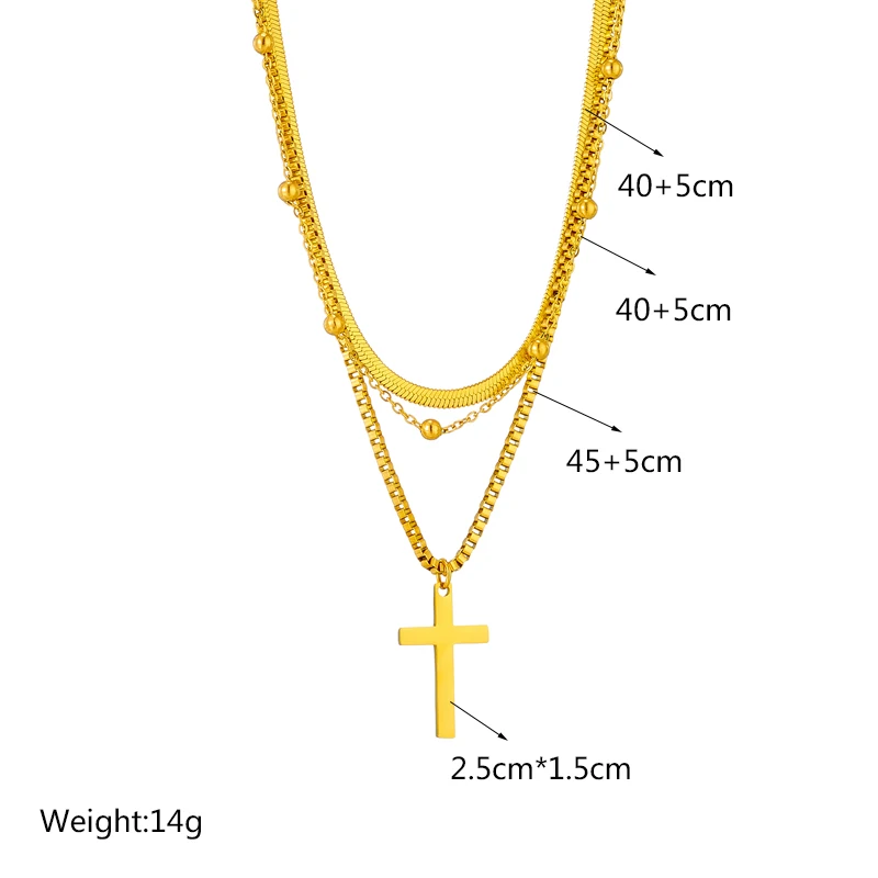 DIEYURO 316L Stainless Steel Gold Color Cross Pendant Necklace For Women New Trend Girls 3in1 Chain Rustproof Jewelry Party Gift