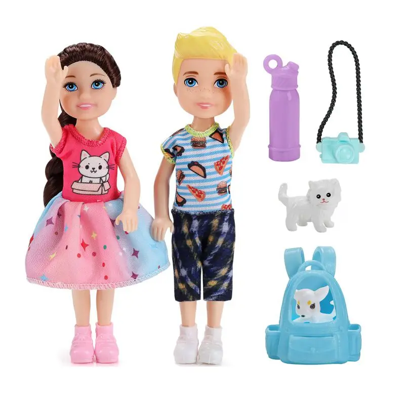 7 PCS / Lot Kids Toys 5.5 Inch Litlle Girl Boys Dolls Sister Brother Game Mini Camera Pet Best Present For Children Collection