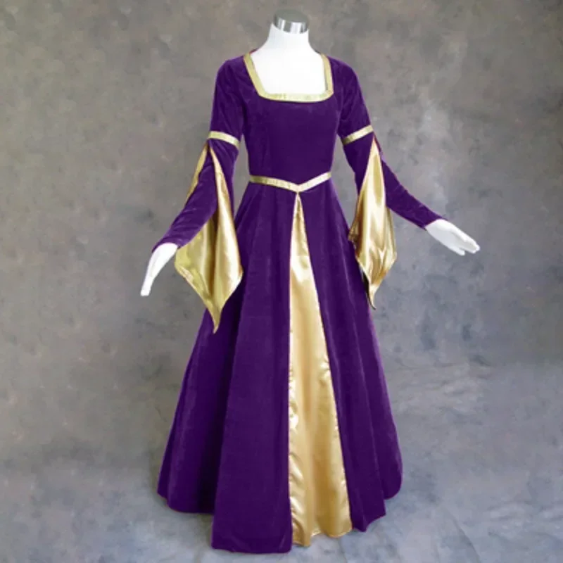 Vestido de corte real gótico Retro para mujer, traje de Cosplay, acampanado, manga larga, cintura larga, vestido Medieval renacentista