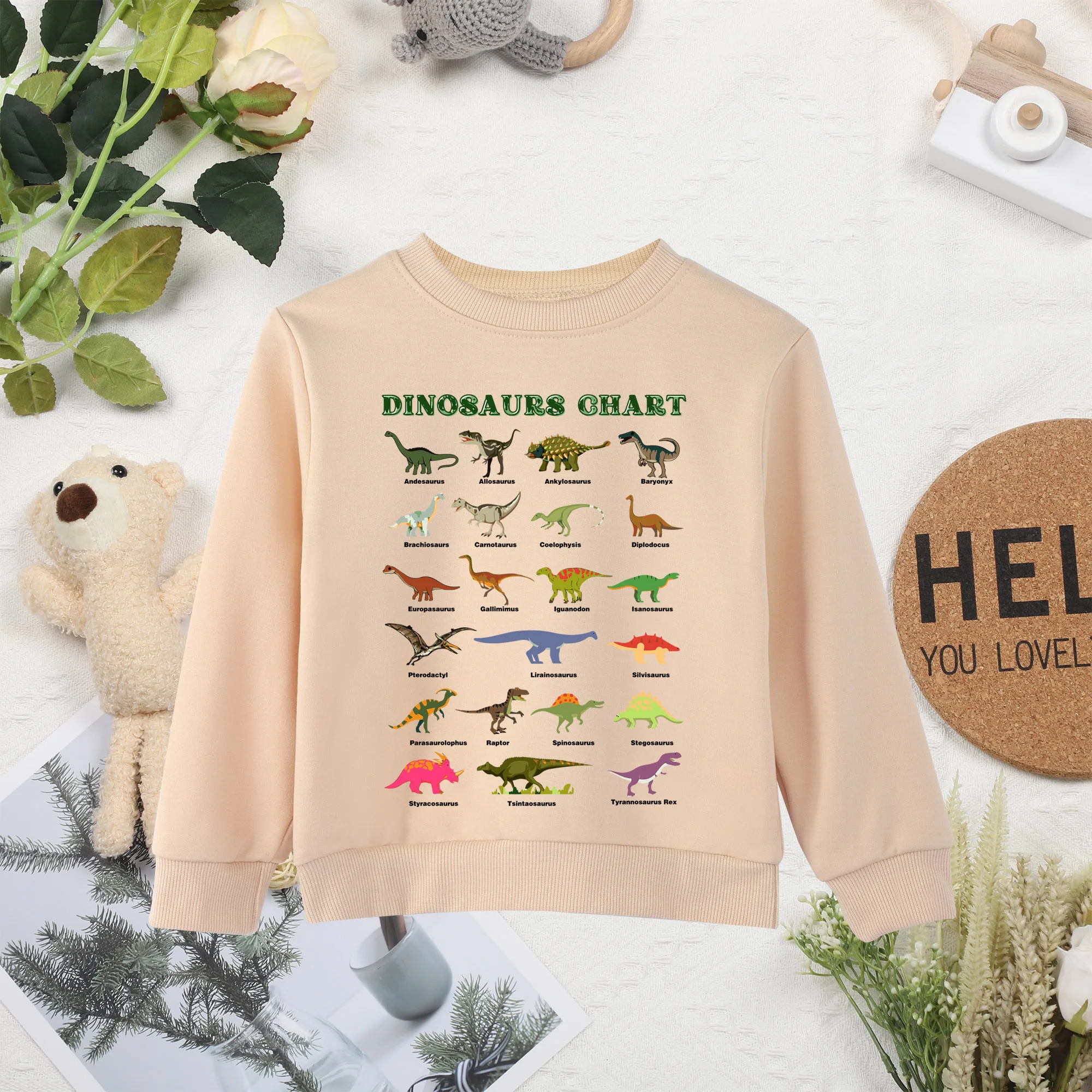 Dinosaur Illustrated Printed Sweater Minimalist Exquisite Comfortable Sweater Popular Casual Style Spring and Autumn Thin O-Neck